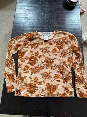 Joseph A. Floral Embellished long sleeve top - Peach & Rust Roses- vintage